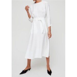 Wilfred White Linen Midi Dress 3/4 Sleeve Minimalist Aritzia XXS